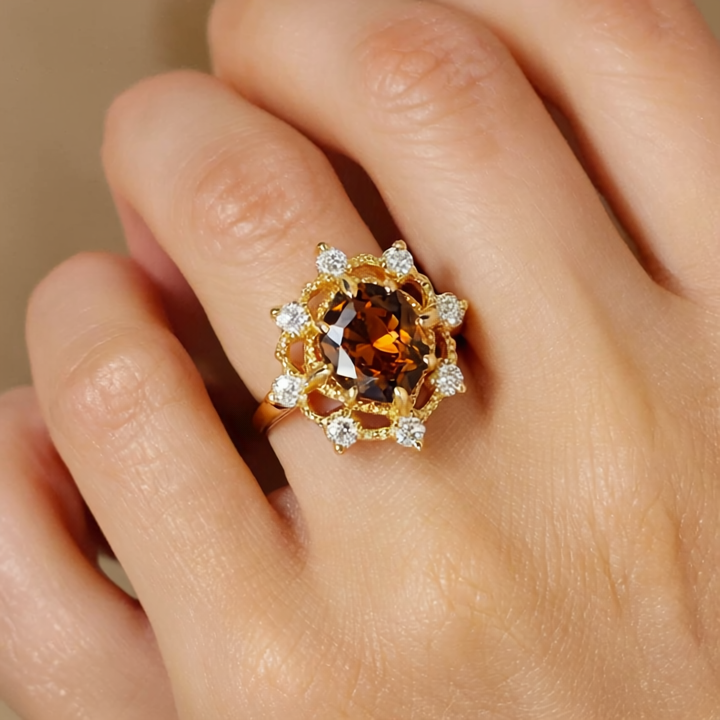 Silver Gold Plated Natural Garnet Ring