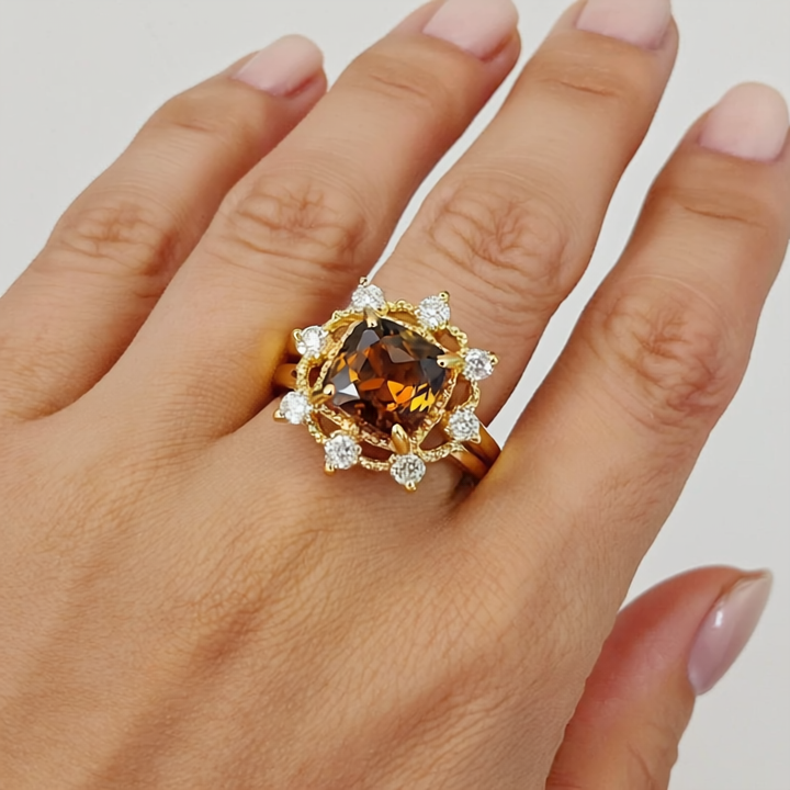 Silver Gold Plated Natural Garnet Ring