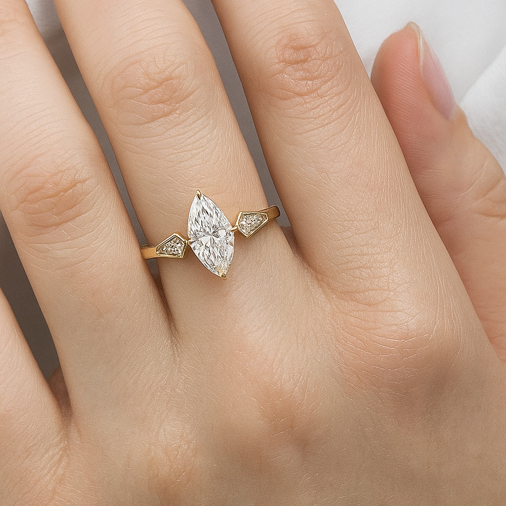 Marquise Cut Lab-Created Sapphire Ring in 18K Gold