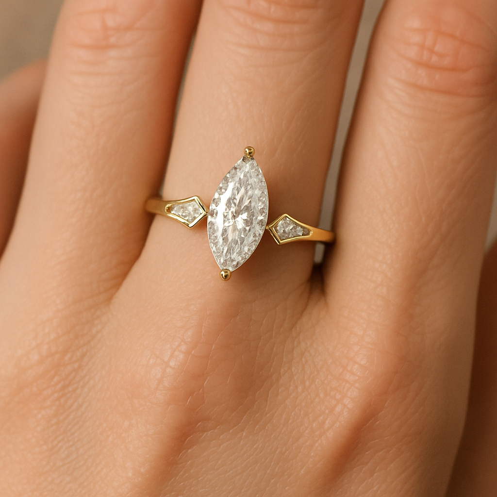 Marquise Cut Lab-Created Sapphire Ring in 18K Gold