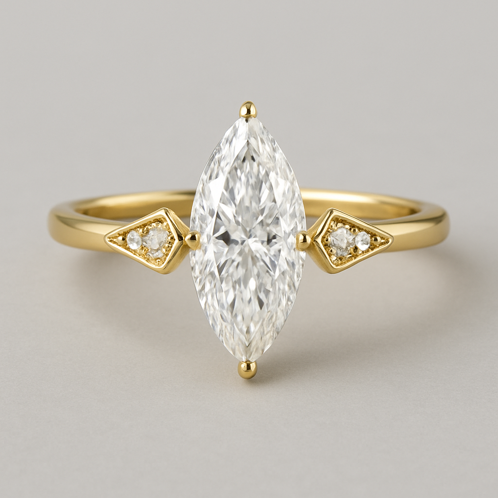 Marquise Cut Lab-Created Sapphire Ring in 18K Gold