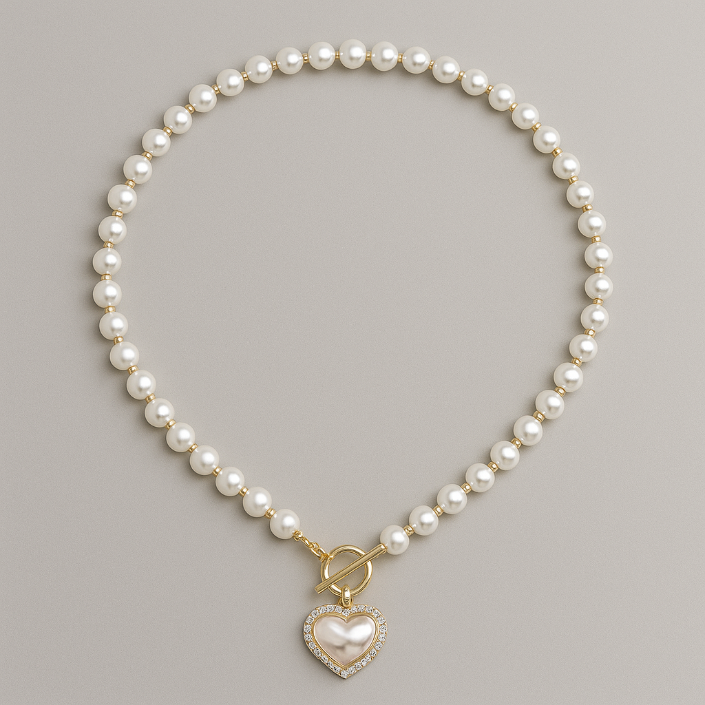 Heart-Shaped Faux Pearl Beads Necklace (One Piece)