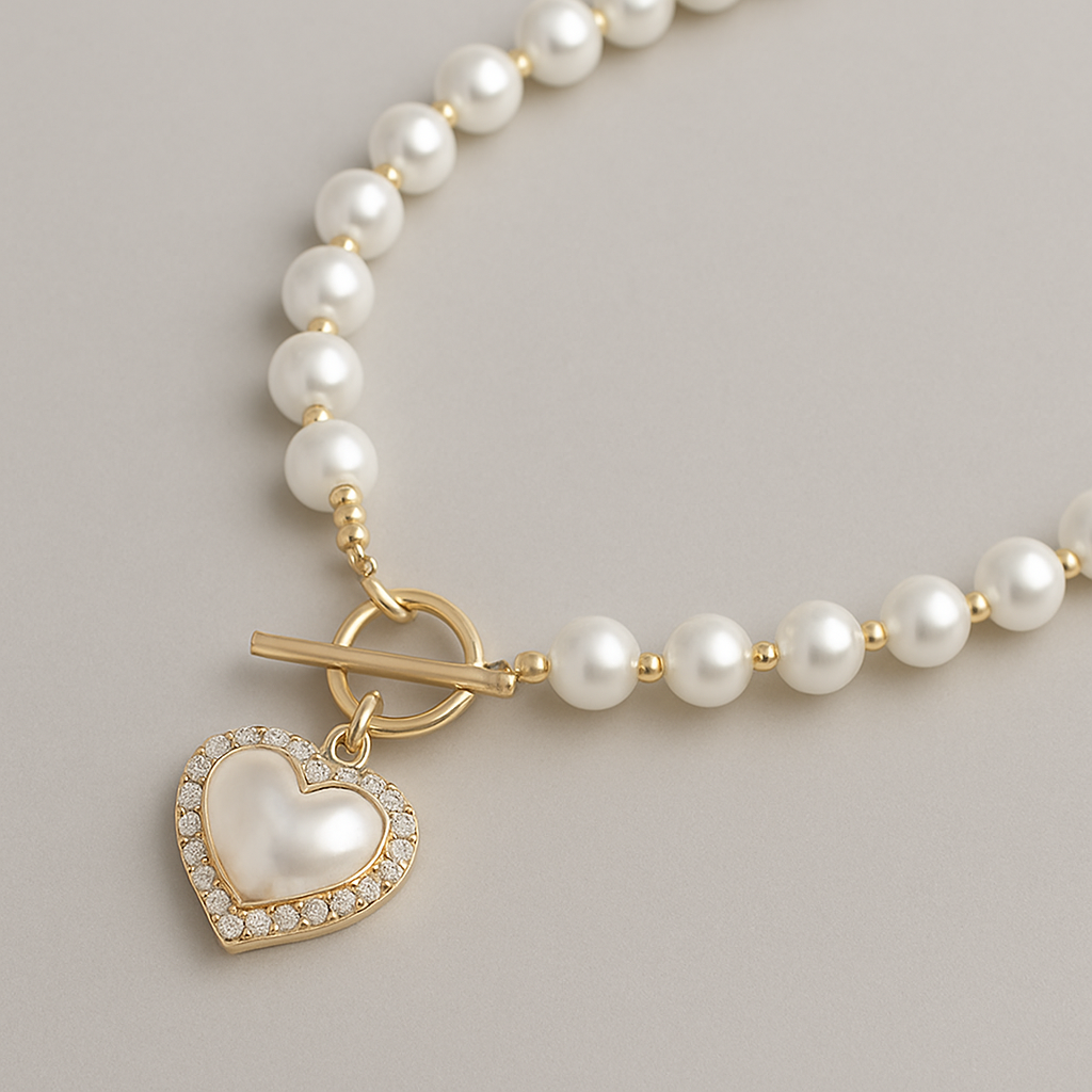 Heart-Shaped Faux Pearl Beads Necklace (One Piece)
