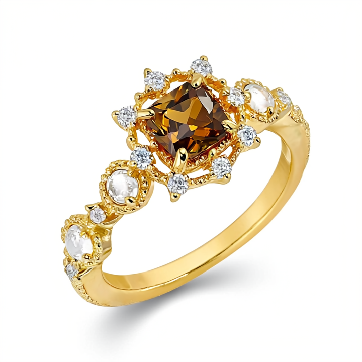 Silver Gold Plated Natural Garnet Ring