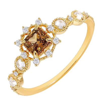 Silver Gold Plated Natural Garnet Ring